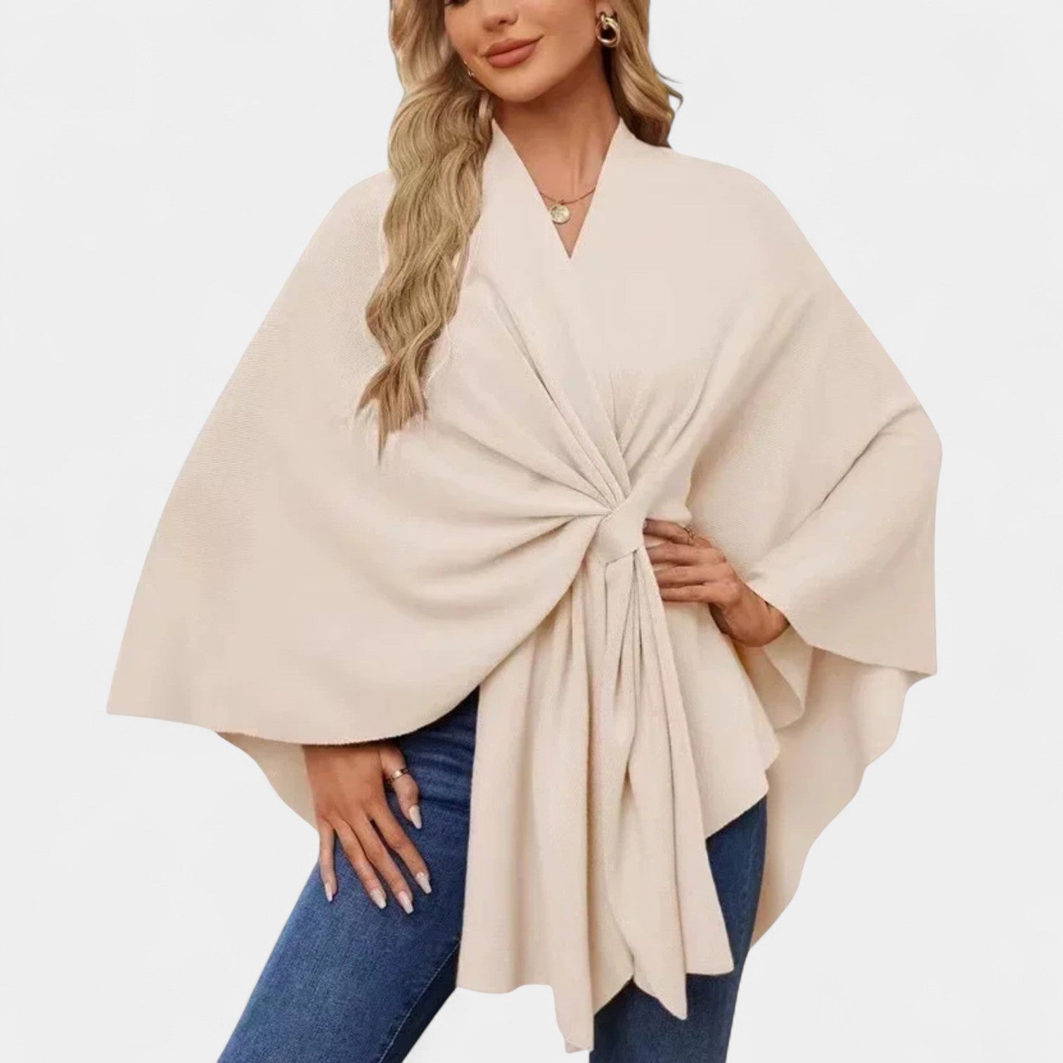 Daniela – Elegantno padajoče pončo z vozlom