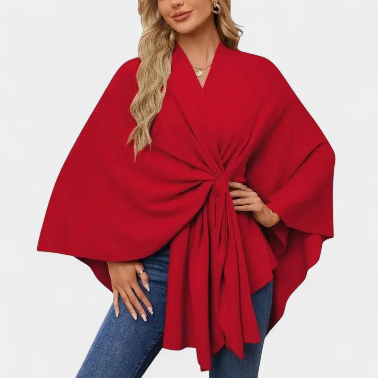 Daniela – Elegantno padajoče pončo z vozlom
