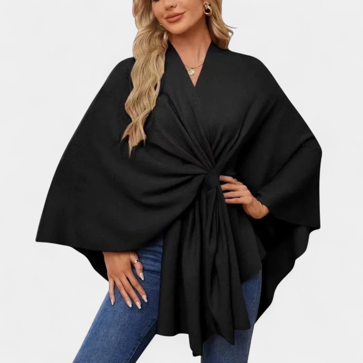 Daniela – Elegantno padajoče pončo z vozlom