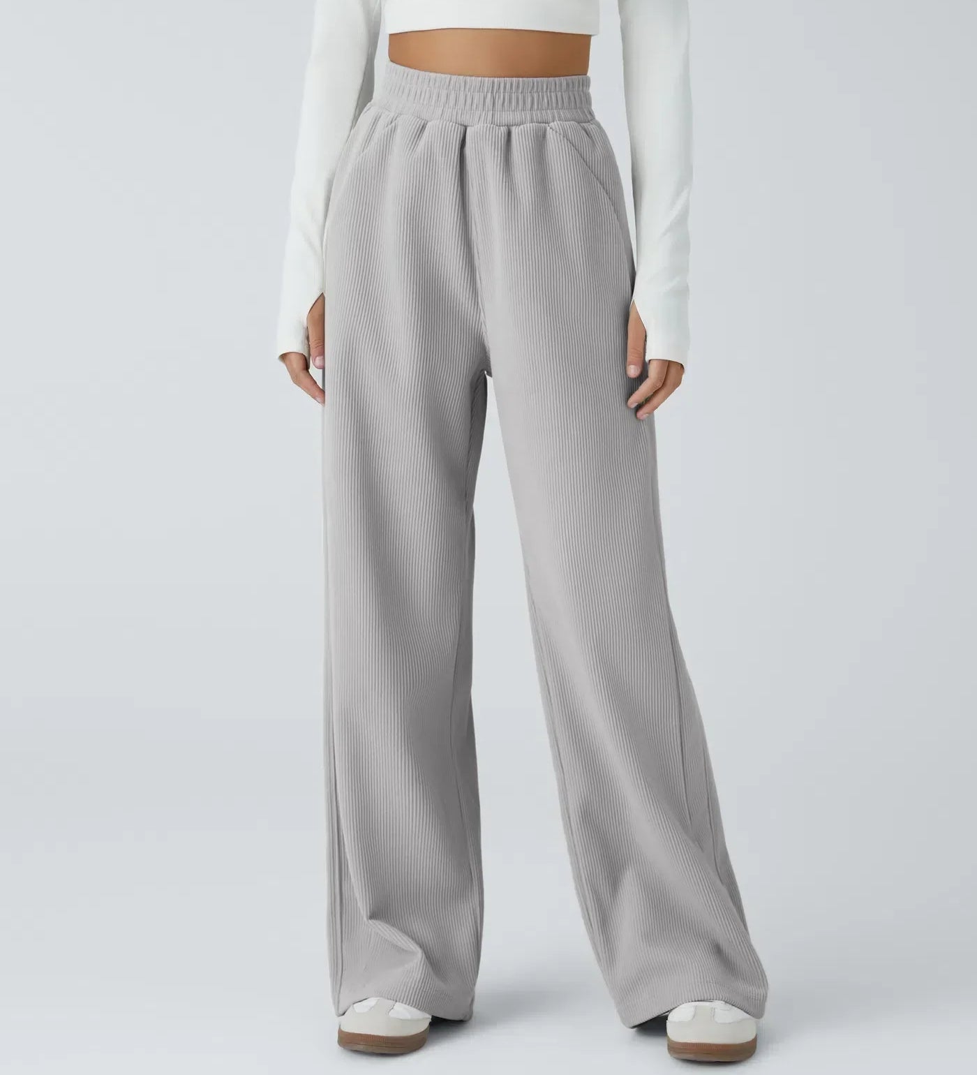 Zuzana | Ležérní rovné kalhoty z manšestru s vysokým pasem a kapsami