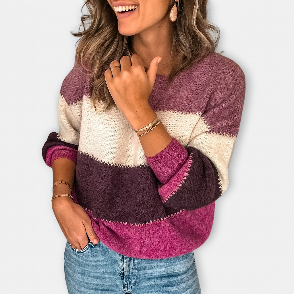 Colorblock pleten pulover – Prijeten šarm