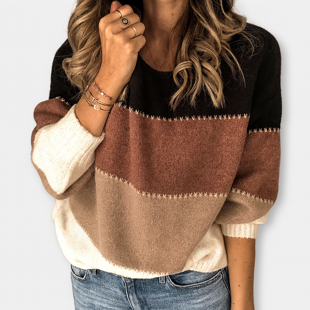 Colorblock pleten pulover – Prijeten šarm