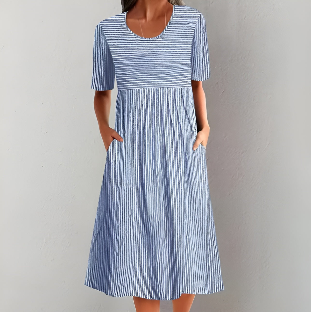 Aquelle™ - Elegantna prugasta midikleka z morsko navdihnjeno noto
